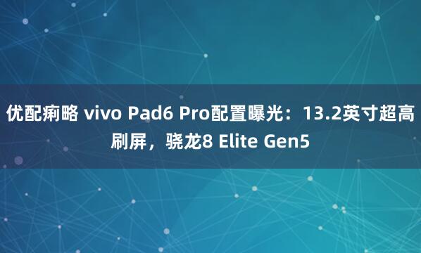 优配痢略 vivo Pad6 Pro配置曝光：13.2英寸超高刷屏，骁龙8 Elite Gen5